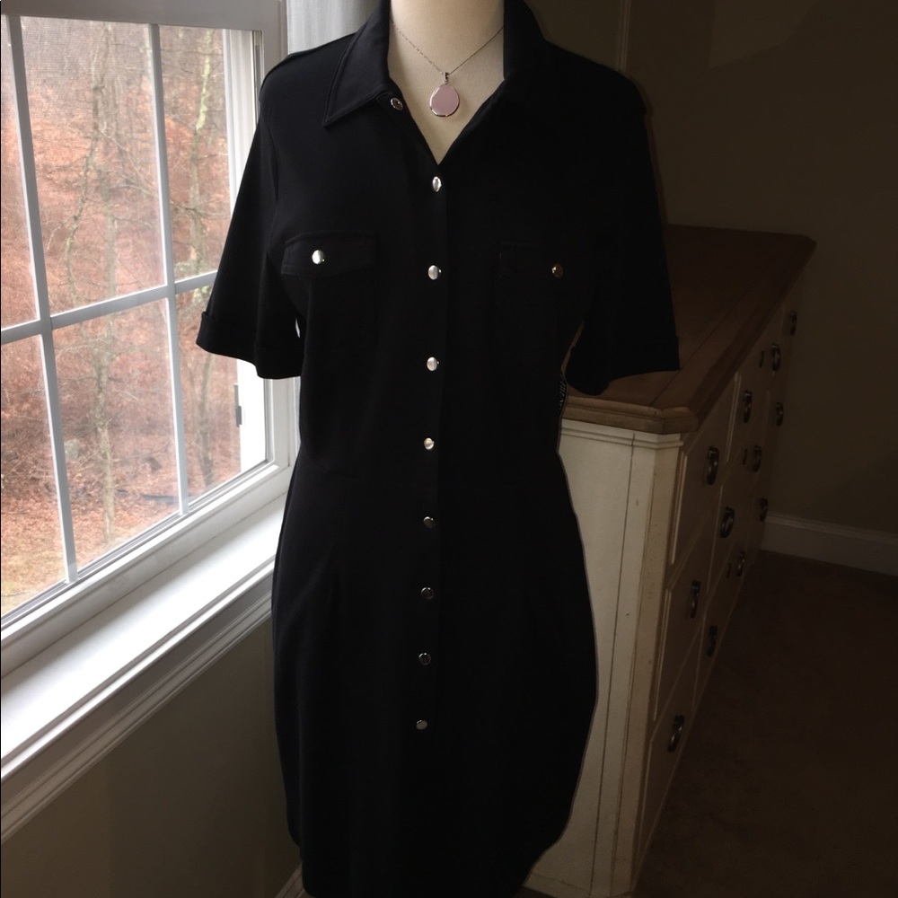 Black button down midi dress